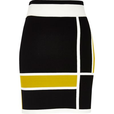 Black colour block mini skirt